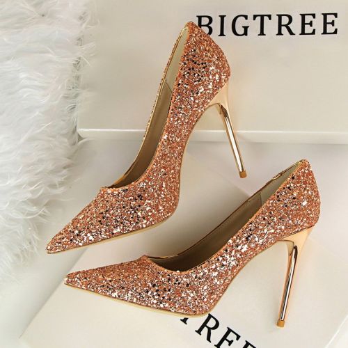 Chaussures de printemps femme en tissu Sequin BIGTREE pointu paillette, ouverture profonde- Europe - semelle caoutchouc R