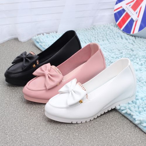 Chaussures de printemps femme en PU ronde ouverture profonde, arc, avec perles - semelle caoutchouc Ref 994874