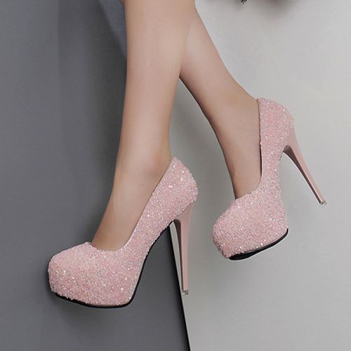 Chaussures de printemps femme en PU ronde ouverture profonde, avec perles, étanche - doux semelle caoutchouc Ref 994890