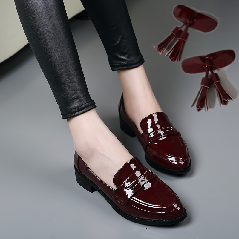 Chaussures de printemps femme en Manteau peinture pointu houppe - Angleterre semelle caoutchouc Ref 994916