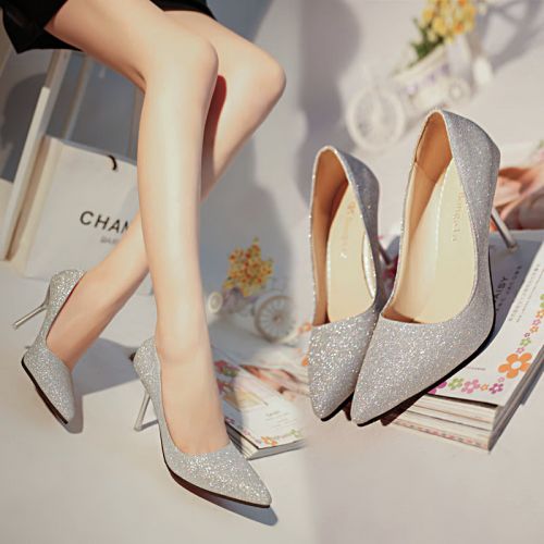 Chaussures de printemps femme en PU pointu paillette - semelle caoutchouc Ref 994935