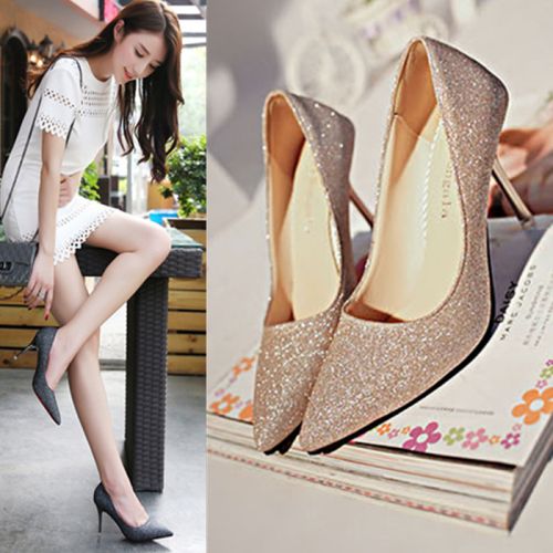 Chaussures de printemps femme en tissu Sequin pointu ouverture profonde, paillette - Ref 994948