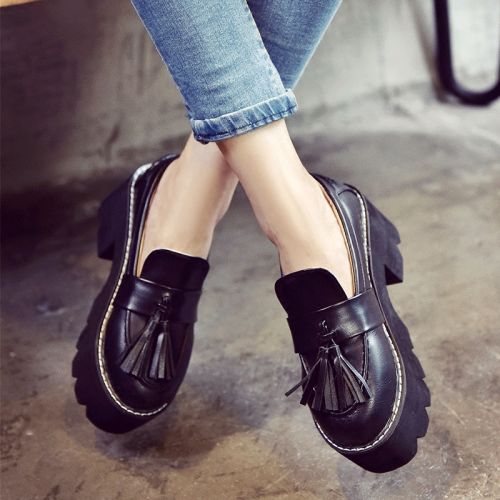 Chaussures de printemps femme en PU ronde ouverture profonde, houppe, étanche - semelle caoutchouc Ref 994989