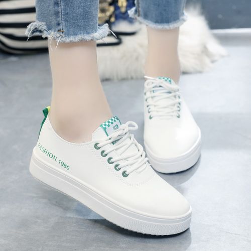Chaussures de printemps femme en PU ronde avec lacets, Génoise, étanche - collège semelle caoutchouc Ref 995029