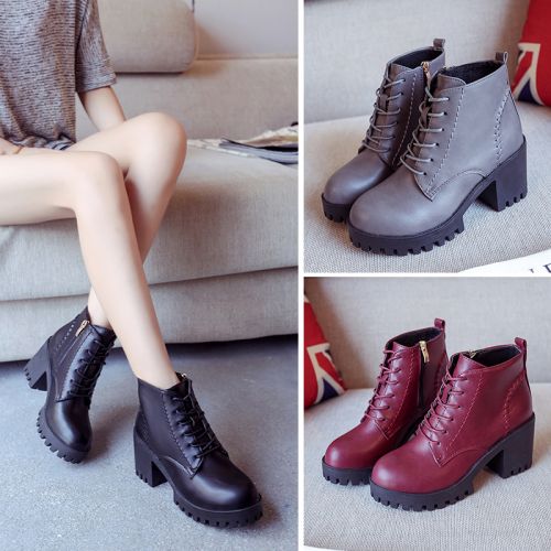 Chaussures de printemps femme en PU ronde avec lacets, Wedges - semelle caoutchouc Ref 995042