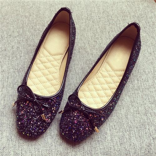 Chaussures de printemps femme en tissu Sequin LIRICHFIY tête carrée ouverture profonde, paillette, arc - semelle TPR tendon