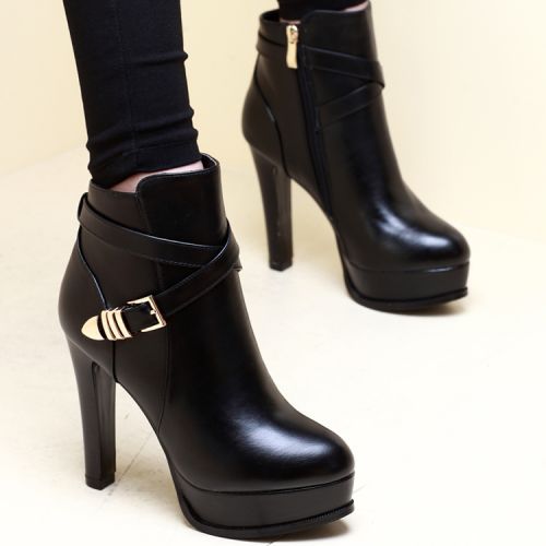 Chaussures de printemps femme en Cuir spatial ronde étanche, boucle ceinture - Europe semelle caoutchouc Ref 995143