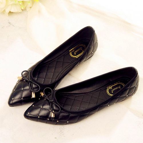 Chaussures de printemps femme en PU pointu ouverture profonde, arc, rivet, perlé, grille - élégant semelle caoutchouc Re