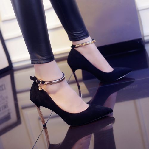 Chaussures de printemps femme en pointu ouverture profonde, décoration métallique - Europe semelle caoutchouc Re