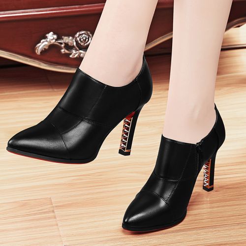 Chaussures de printemps femme en Première couche cuir pointu avec perles, étanche, décoration métallique, Style romain - Ang