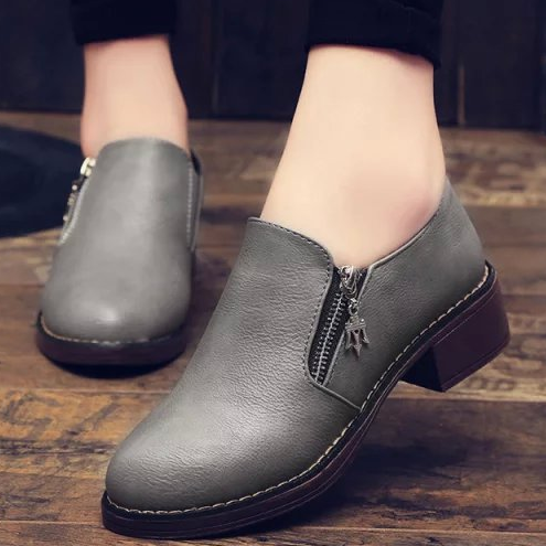 Chaussures de printemps femme en PU ronde décoration métallique - Europe semelle caoutchouc Ref 995243