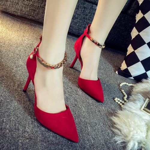 Chaussures de printemps femme en fibre Superfine pointu ouverture profonde, avec lacets, rivet, perlé, chaîne, Style ro