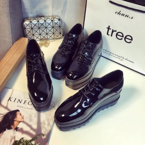 Chaussures de printemps femme en PU ronde avec lacets, Génoise, étanche, Avec une combinaison fines - semelle caoutchouc