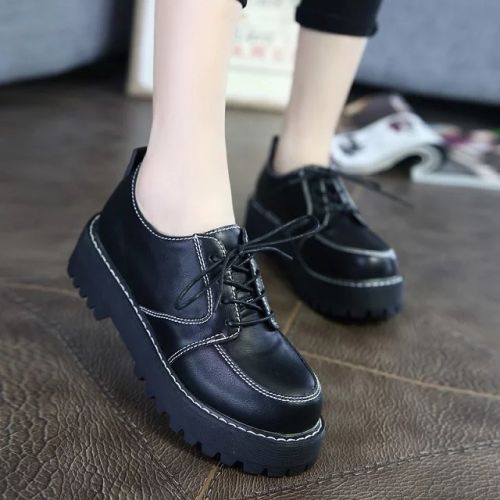 Chaussures de printemps femme en PU ronde ouverture profonde, avec lacets - Angleterre semelle caoutchouc Ref 99526