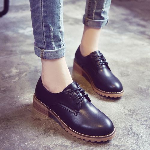Chaussures de printemps femme en PU ronde ouverture profonde, avec lacets - semelle caoutchouc Ref 995268
