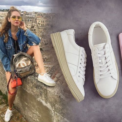 Chaussures de printemps femme en Première couche cuir ronde avec lacets - loisir semelle caoutchouc Ref 995272