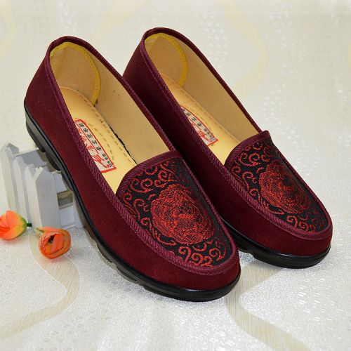 Chaussures de printemps femme en tissu ronde ouverture profonde, Fleurs, brodé - loisir semelle polyuréthane Ref 995281