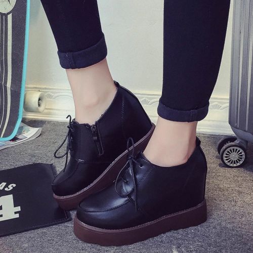 Chaussures de printemps femme en PU ronde avec lacets, Wedges, Génoise, étanche, Avec une combinaison fines, Style romai