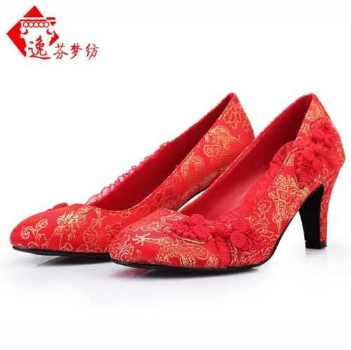 Chaussures de printemps femme en satin ronde ouverture profonde, brodé - doux Ref 995285