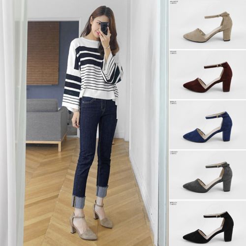 Chaussures de printemps femme en fibre Superfine pointu ouverture profonde, creux, moraillon, boucle ceinture