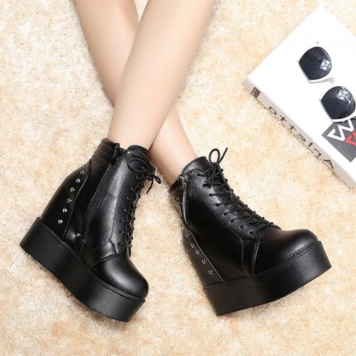 Chaussures de printemps femme en PU ronde avec lacets, Génoise, étanche - Europe semelle polyuréthane Ref 995326