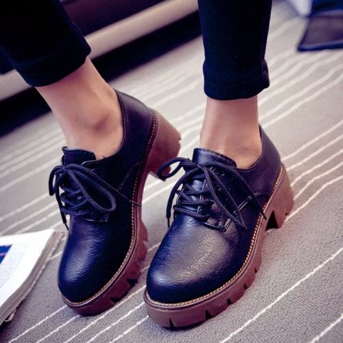 Chaussures de printemps femme en PU ronde avec lacets, - Angleterre semelle caoutchouc Ref 995343
