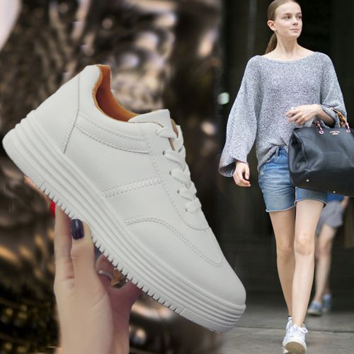 Chaussures de printemps femme en PU ronde avec lacets, Génoise, étanche - semelle caoutchouc Ref 995363