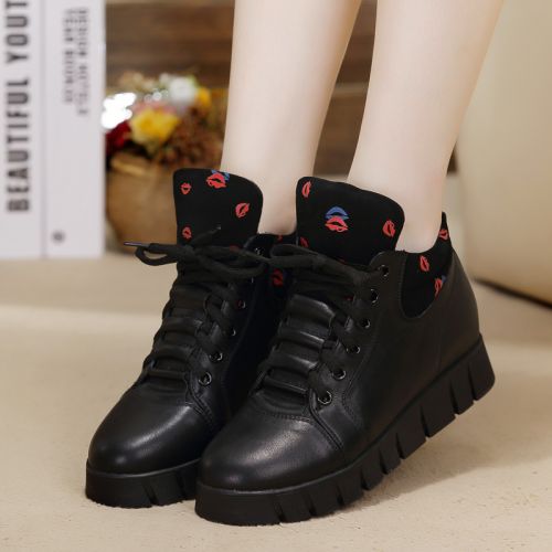 Chaussures de printemps femme en fibre Superfine ronde avec lacets, Wedges, étanche - semelle caoutchouc Ref 995412