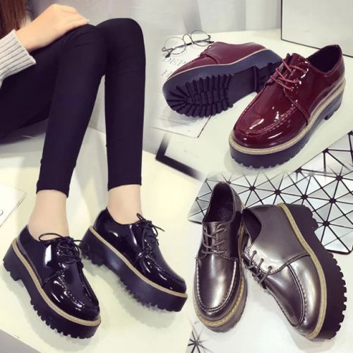 Chaussures de printemps femme en PU ronde avec lacets, étanche - Angleterre semelle caoutchouc Ref 995429