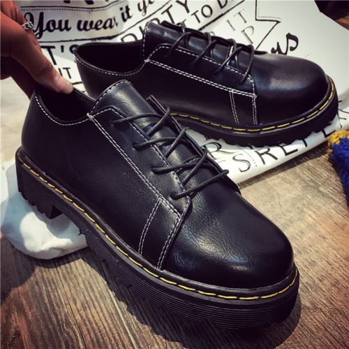 Chaussures de printemps femme en PU ronde avec lacets, Génoise, étanche - collège semelle caoutchouc Ref 995447