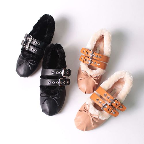 Chaussures de printemps femme en Première couche cuir ronde ouverture profonde, avec lacets, arc, boucle ceinture