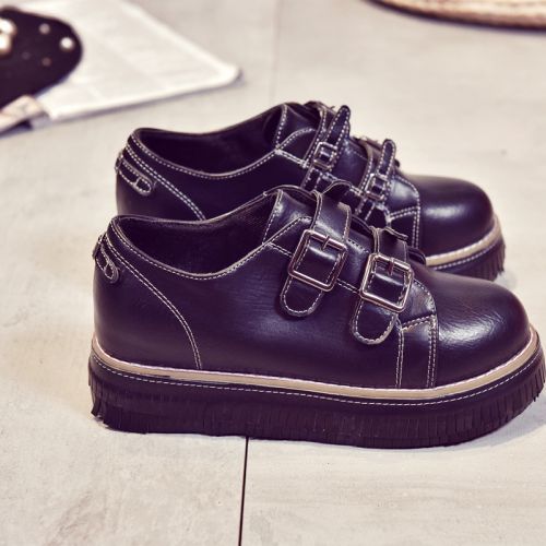 Chaussures de printemps femme en PU ronde houppe, Génoise, décoration métallique, boucle ceinture - japonais semelle caoutc