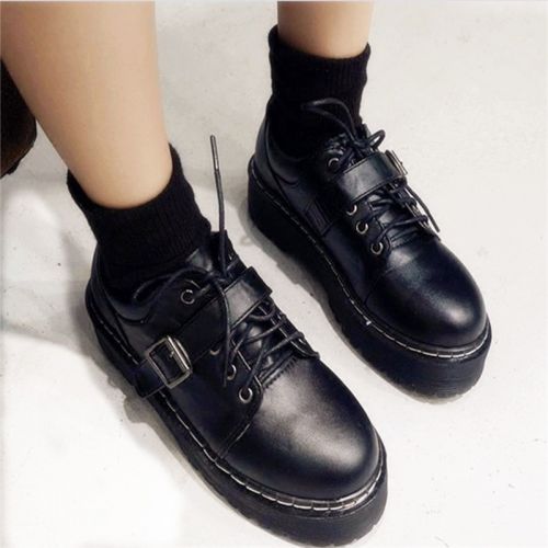 Chaussures de printemps femme en PU ronde boucle ceinture - Angleterre semelle caoutchouc Ref 995523