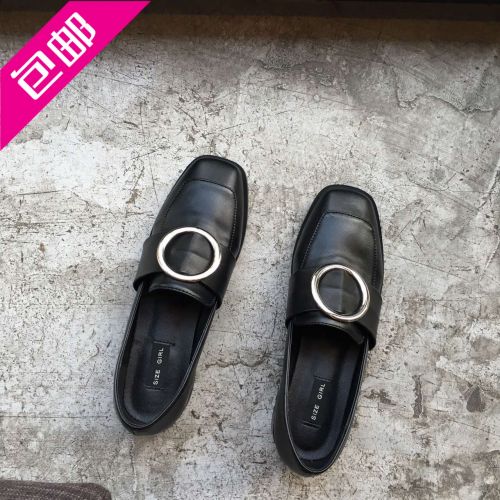 Chaussures de printemps femme en PU tête carrée décoration métallique, Style romain - semelle caoutchouc Ref 995552