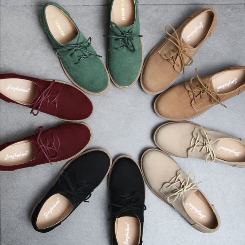 Chaussures de printemps femme en fibre Superfine ronde avec lacets, - Retro semelle caoutchouc Ref 995601