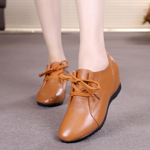 Chaussures de printemps femme en Première couche cuir ronde Wedges - loisir semelle caoutchouc Ref 995606