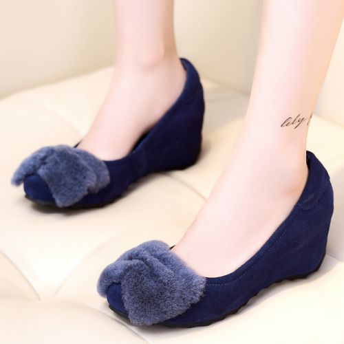 Chaussures de printemps femme en vache, Nubuck, ronde arc, Wedges - loisir semelle caoutchouc Ref 995823