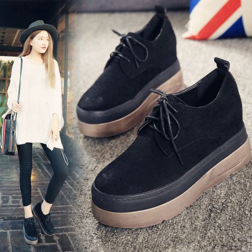 Chaussures de printemps femme en vache, Nubuck, ronde avec lacets, Génoise, étanche - loisir semelle polyurétha