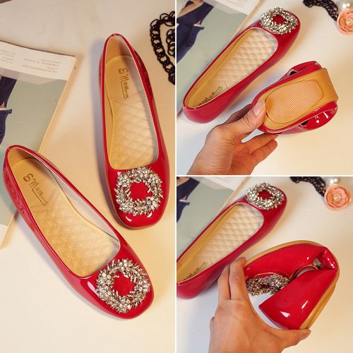 Chaussures de printemps femme en Manteau peinture tête carrée ouverture profonde, avec perles - confortable semelle TP
