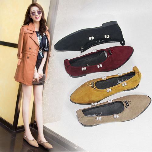 Chaussures de printemps femme en fibre Superfine pointu ouverture profonde, avec perles, T-zone cambrure - semelle caoutc