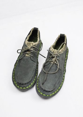 Chaussures de printemps femme en Première couche cuir ronde ouverture profonde, avec lacets - japonais semelle TPR