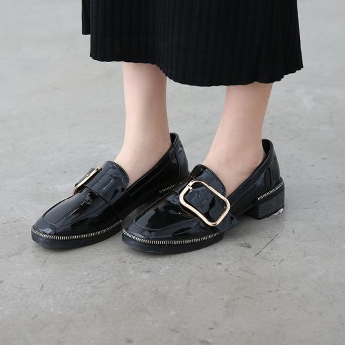 Chaussures de printemps femme en PU tête carrée ouverture profonde, boucle ceinture - Ref 996105