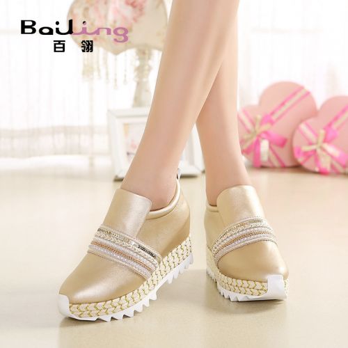 Chaussures de printemps femme en fibre Superfine ronde avec perles, Wedges, étanche - Europe semelle mousse caoutchouc R