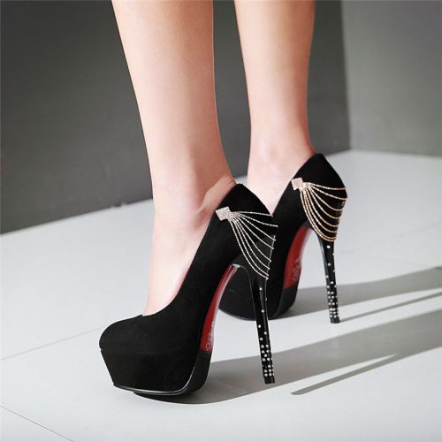 Chaussures de printemps femme en WNONIE ronde ouverture profonde, avec perles, chaîne, étanche, décoration métalliq
