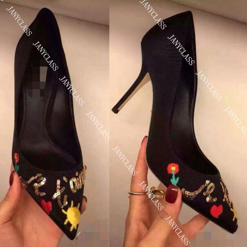 Chaussures de printemps femme en satin pointu perlé, brodé - Europe semelle caoutchouc Ref 996207