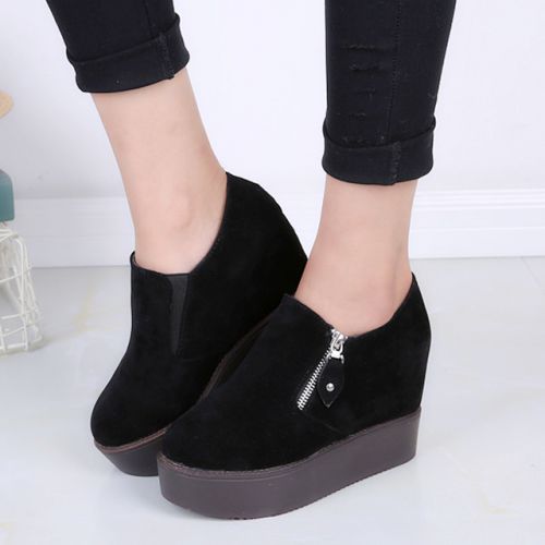 Chaussures de printemps femme en vache, Nubuck, ronde ouverture profonde, Wedges, étanche - semelle caoutchouc 