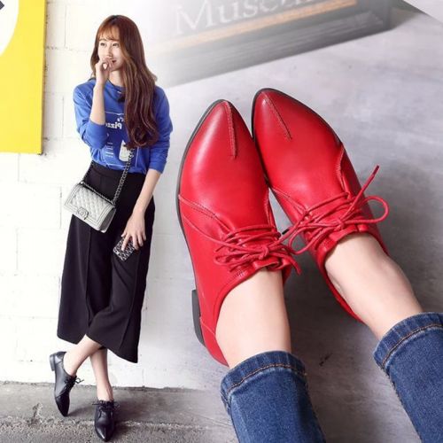 Chaussures de printemps femme en Première couche cuir pointu - semelle caoutchouc Ref 996364