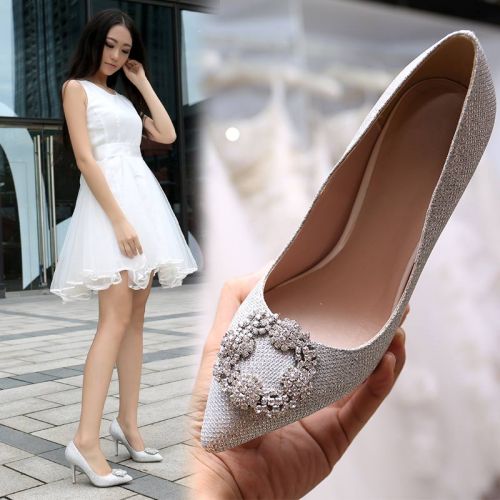 Chaussures de printemps femme en fibre Superfine pointu ouverture profonde, avec perles, décoration métallique - Europe s