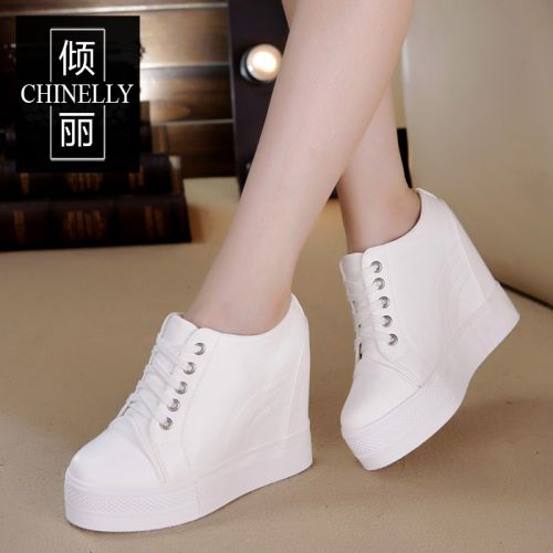 Chaussures de printemps femme en PU CHINELLY ronde avec lacets, Wedges, Génoise, étanche - loisir semelle caoutchouc Re