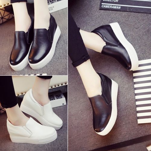 Chaussures de printemps femme en Première couche cuir ronde Wedges, Génoise, étanche - semelle caoutchouc Ref 996493